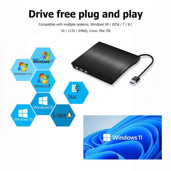Hubs USB 3.0 Slim Externo DVD CD Writer Drive Burner Reader Player Drives Optical Plug-and-Play para laptop Portatilusb USBUSB