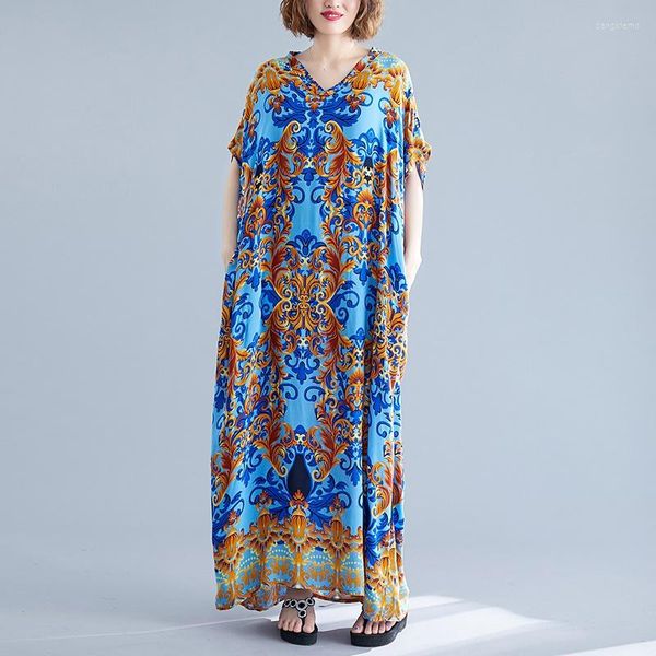 Ethnische Kleidung Plus Size Vintage Kleider Sommer 2022 Chinesischer Stil Frauen Strand Boho Maxi Kleid Damen Print Retro Vestidos 11524Ethnisch