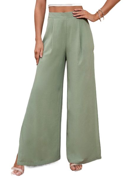 

zip back split hem pants f2wh#, Black;white