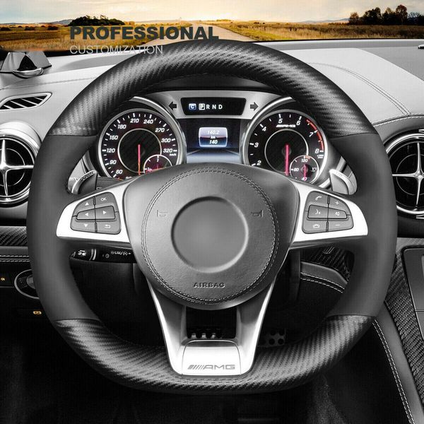 

durable pu carbon fiber leather car steering wheel cover for benz c190 r190 w205
