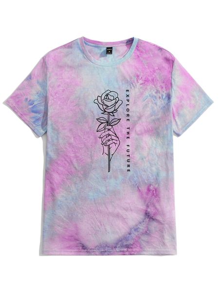 

men rose & slogan graphic tie dye tee 45qe#, White;black