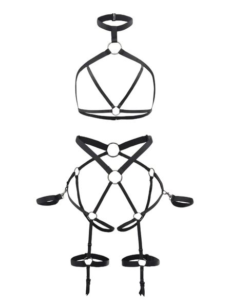 

ring linked harness lingerie set p18t#, Black;red