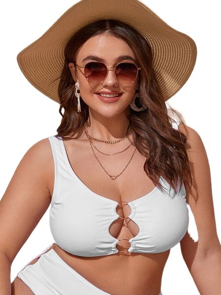 

plus ring linked cut out bikini 89sr#, Black