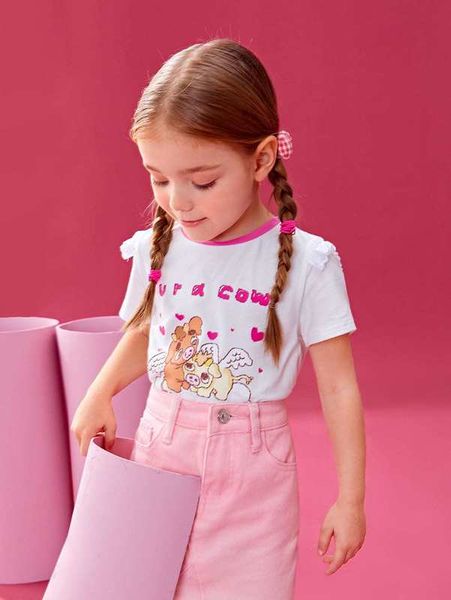 

x clowncakesoup toddler girls slogan & cartoon graphic t-shirt she, Blue