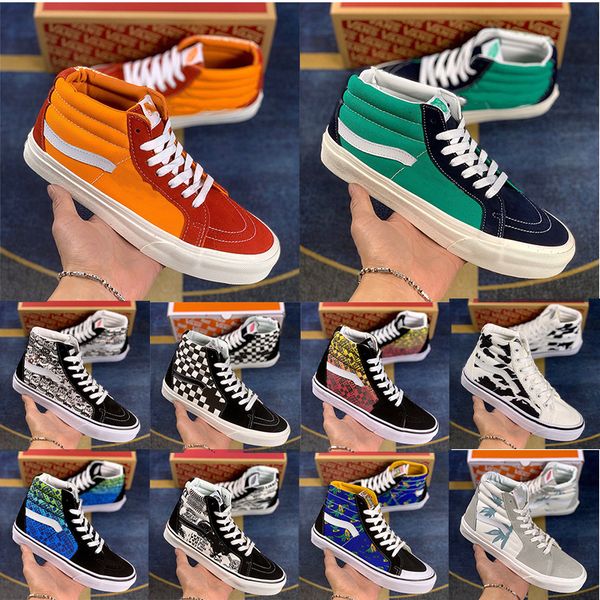 

shoes classic canvas casual platform hi skateboard old skool sk8-hi reconstructed triple black white high low mens women sport, Red