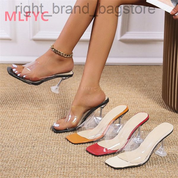 

summer new style fish mouth fashion transparent sandals and slippers women's crystal heel stiletto mid heel fashion women's shoe w, Black