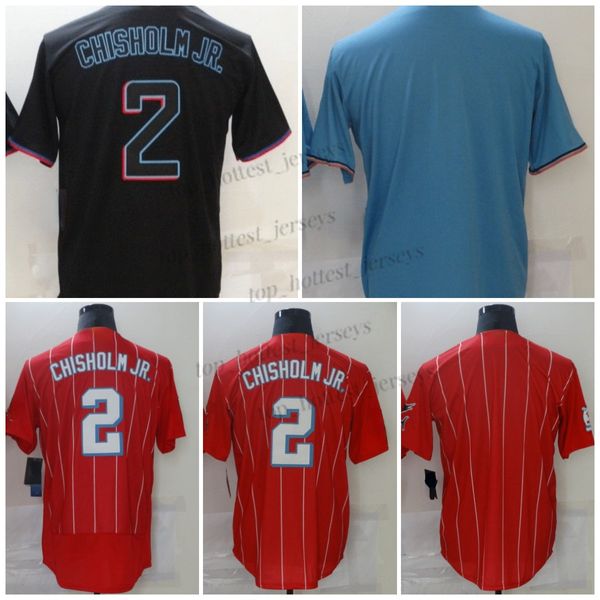2 Jazz Chisholm Jr Jerseys de beisebol costura Flexbase Cool Base Base Branca vermelha preta azul em branco Men camisa