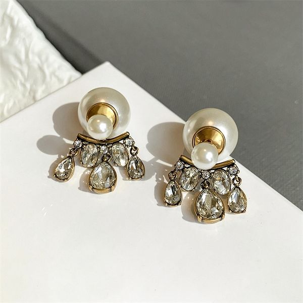 

50% off online new size pearl water drop drill brass high version earrings, Golden