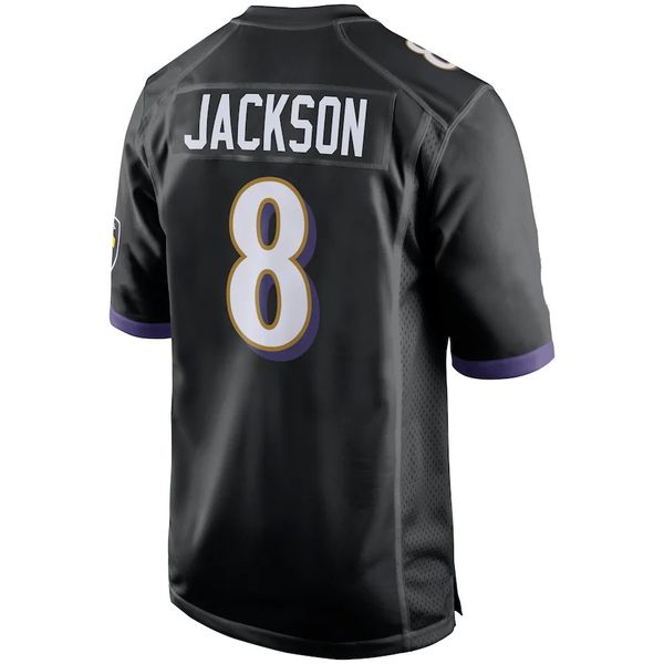 Calcio Lamar Jackson 8 Zay Flowers 4 Probabilmente 80 Beckham Jr. 3 Kyle Hamilton 14 Andrews 89 Tucker 9 Humphrey 44 Bateman 7 Oweh 99 Ray Lewis 52 Maglie uomo Nero Viola Bianco