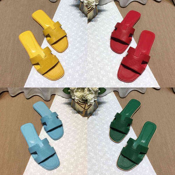 

2022 quality oran sandal slides women slippers shoes leather summer luxury flats designer sandals flip flops slide exquisite ladies, Black