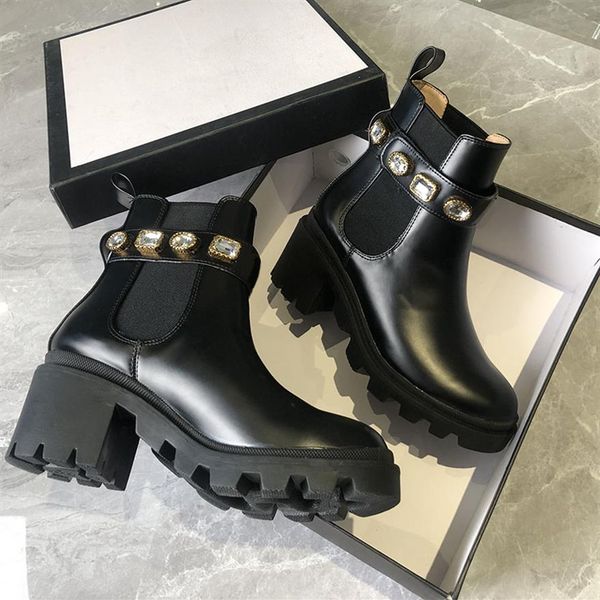

2021 women designer ankle boots chunky heel desert boot flamingos 100% real leather lady winter fashion luxury classic bee womens 242u, Black