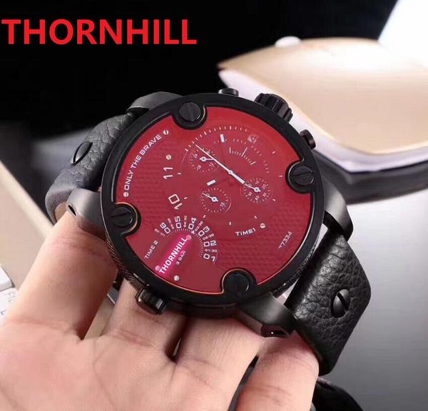 Multi fuso horário Big Relógios 52mm Japão Movimento de quartzo Homens Todos os sub discos Trabalho Genuine Itália Vaca Cronógrafo Calendário de relógios Reloces para Hombre