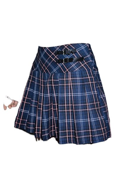 

romwe punk rock tartan pleated skirt r0sm#, Black