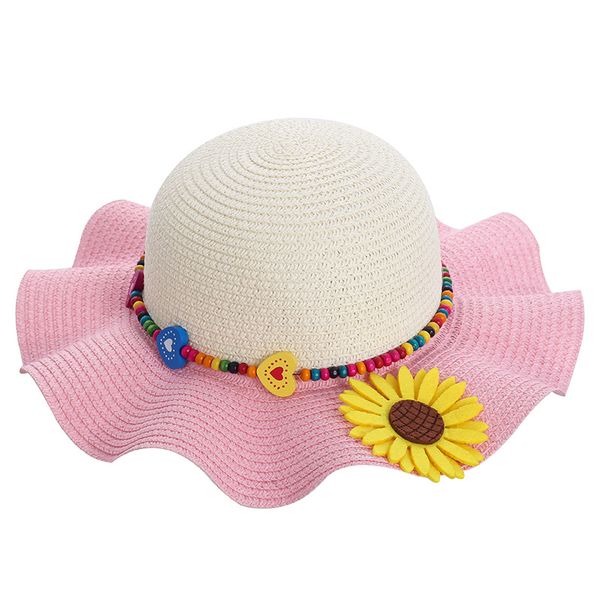 Colore patchwork Cappello di paglia genitore-figlio Cute Summer Women Girls Cappello di protezione solare Bambini Berretto da spiaggia a tesa larga Treccia di erba pieghevole