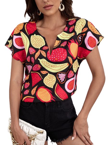 

fruit print notch neck m3pu#, White