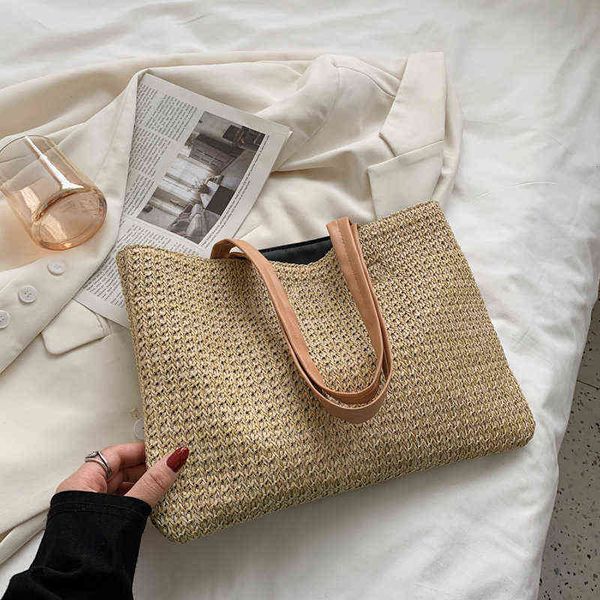 

shopping bags summer straw woven tote bags for women luxury ladies handbags designer large capacity crossbody bags sac a main femme 220331