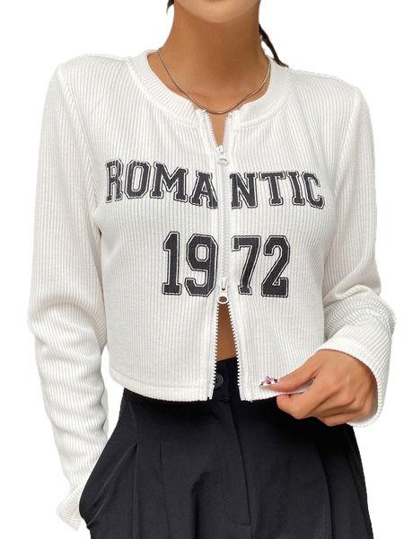 

dazy letter graphic two-way zipper front crop tee u9dj#, White