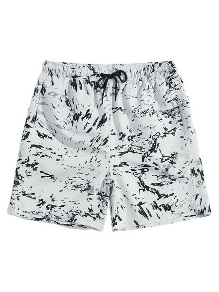 

men allover print drawstring waist swim trunks q2yn#, White;black