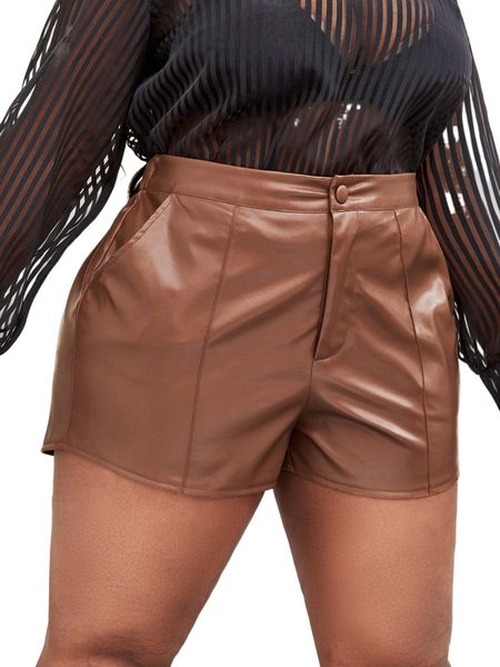 

sxy plus high waist pu leather shorts a0te#, Black