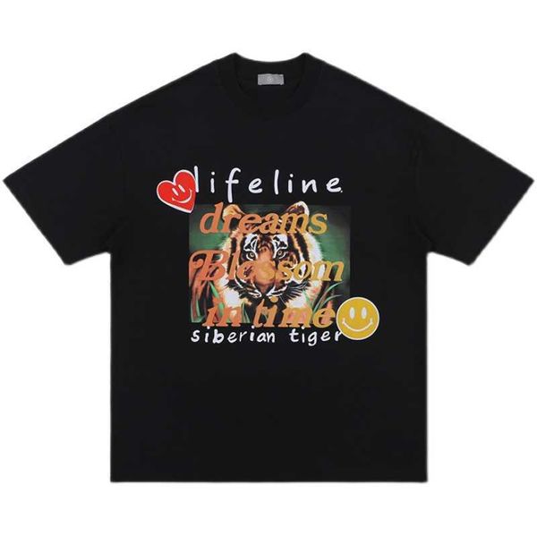 

men's t-shirts 2022 summer fashion brand love smiling face tiger print men's and women's loose cotton casual round neck coupl, White;black