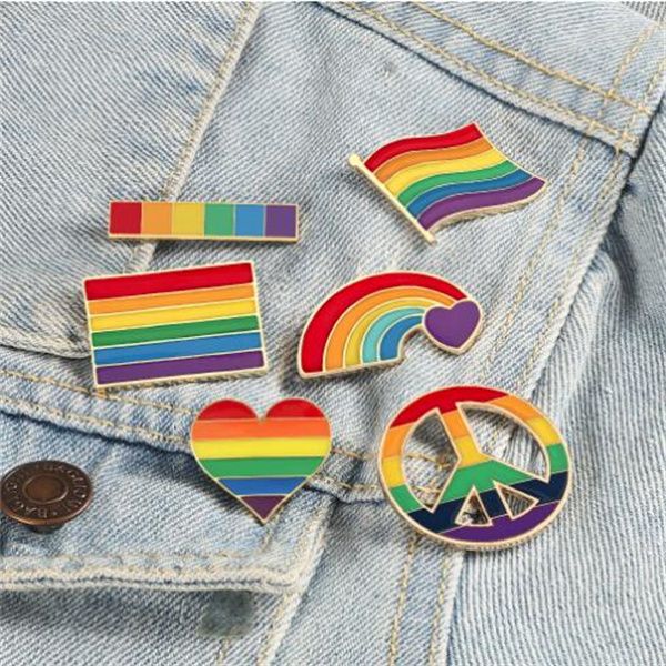 Флаг радужный сердечный брошь мир и любовь эмалевые штифты для одежды пакет оценочная булавка гей лесбиянка икона икона ювелирных украшений GC1119 GC1119