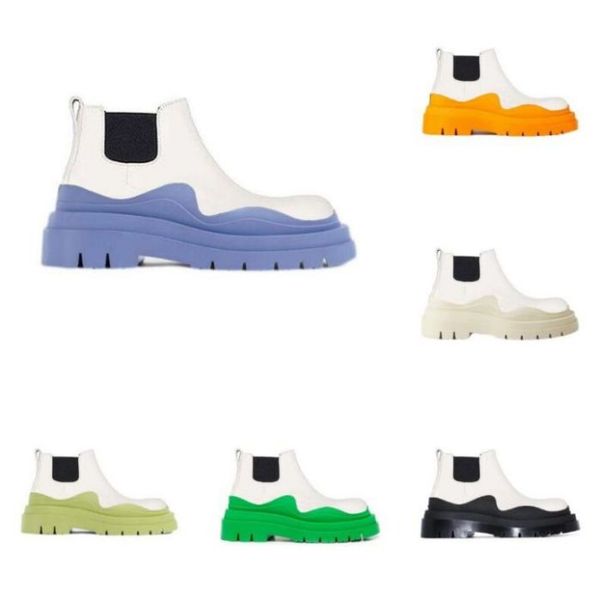

white blue women man bottega boots fashion luxury tire lean leather chelsea women's booties men platform chunky shoes lady knight low b, Black