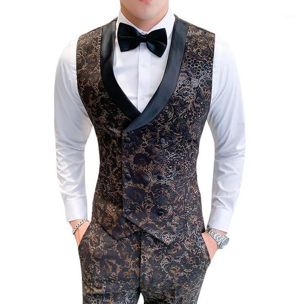 Herrenwesten Zweireihige Weste und Hose Mode edle Männer Blumenhose Hochzeit Party Weste Hose S-5XL