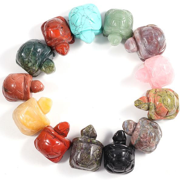 Charms 1,5 Zoll natürliche Schildkröte Kristall Kaninchen Mineral Edelstein Geisterkopf geschnitzt Reiki Heilung Geschenk Handwerk Heimtextilien Steinperlen Statuen 5 teile/los Großhandel