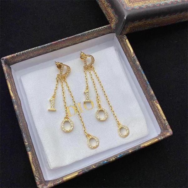 

jewelry online new fashion personalized letter full diamond chain tassel earrings net red same silver needle earrings, Golden
