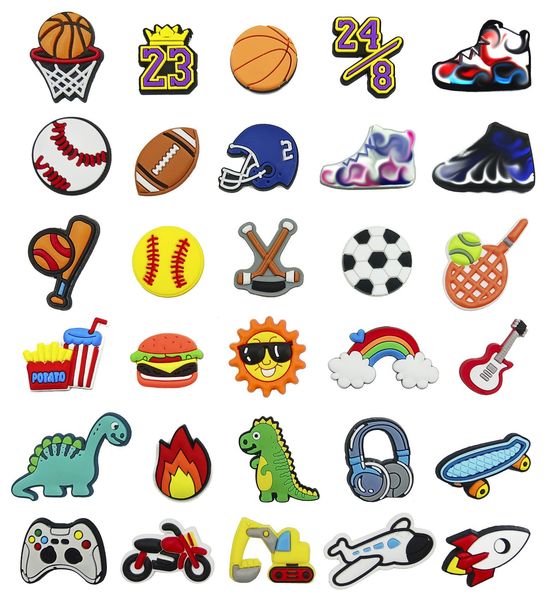 

croc charms for boys sports gibits basketball and football baseball softball soccer with sneakers pvc cute dinosaur shoe parts access jllrqi, White;pink