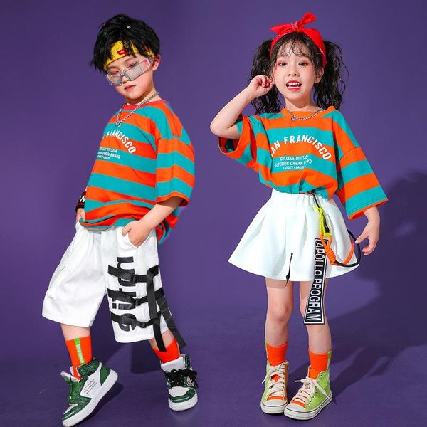 Kleidungssets Kindertanzkleidung Ballsaal Hip Hop Kostüme für Mädchen Jungen T-Shirt Rock Hosen Jazztanz Wettbewerb BühnenoutfitsKleidung
