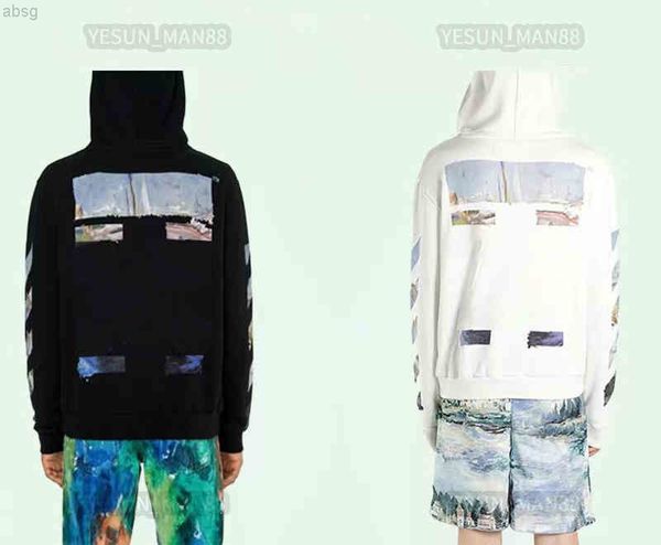 

designer luxury off classic hoodie fisherman watercolor graffiti print couples of black white men and women zipper sweater hoodeds