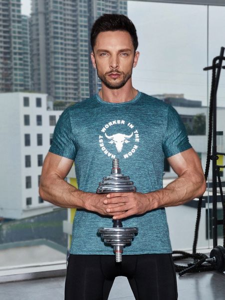 

men slogan graphic space dye sports tee t4nb#, White;black
