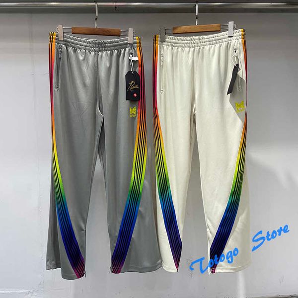 

awge needles pants men women rainbow ribbon casual sweatpants butterfly embroidery streetwear joggers awge trousers, Black