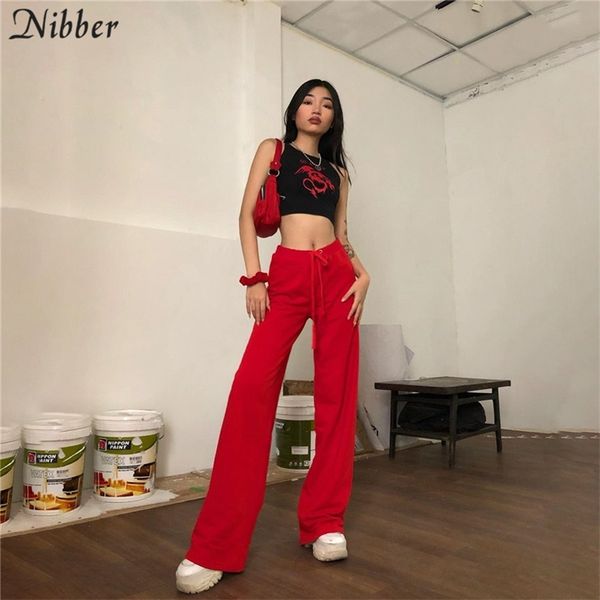 

nibber high street casual solid wide leg pants women autumn fashion office ladies loose bottoms slim soft pants femme mujer lj200820, Black;white