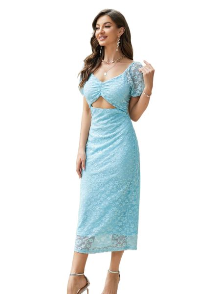 

sweetheart neck cut out puff sleeve lace dress u0qg#, Black;gray