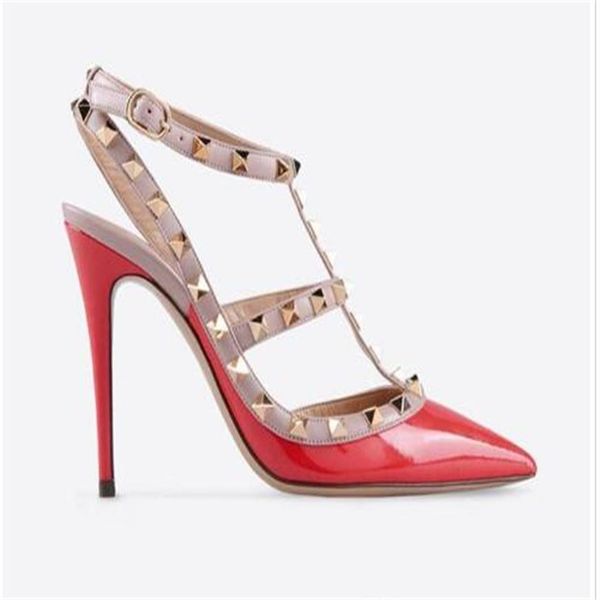 

women high heels dress shoes party fashion rivets girls pointed toe shoes buckle platform pumps wedding shoes black white pin1961