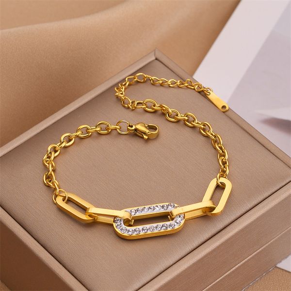 

gold plated stainless steel chain oval charm bracelet for git, Black