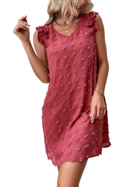 

swiss dot ruffle trim tunic dress q3cr#, Black;gray