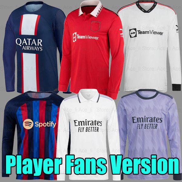

fans player version bardelona psgs soccer jerseys 22 23 full long sleeve home away 2022 2023 other team football shirt, Black;yellow