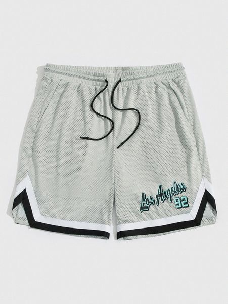 

men letter graphic striped trim drawstring waist shorts b1vf#, White;black