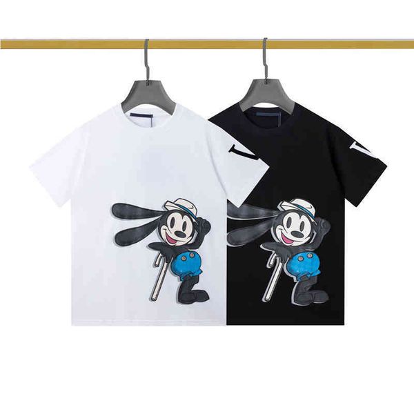 

designer ss spring summer paris cartoon long eared rabbit print t shirt collaborate tee skateboard men women street hip hop casual tshirt, White;black