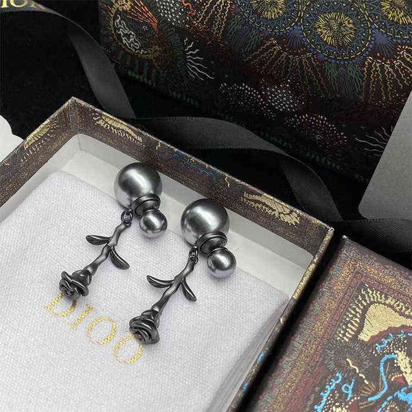 

factory outlet black rose pearl earrings simple fashion trend dark bright black earrings female, Golden