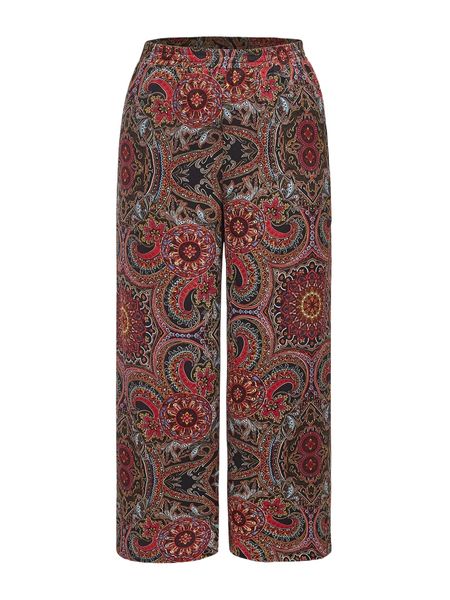 

plus paisley print wide leg pants k29q#, Black