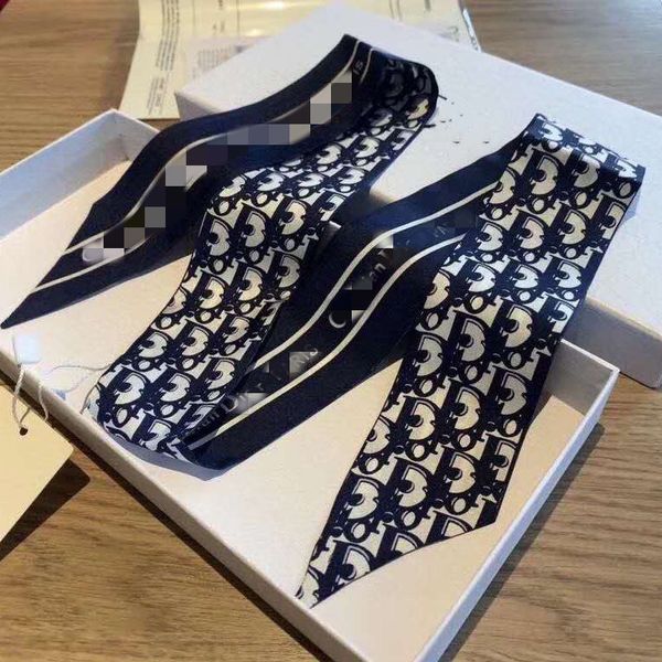 

designer letters print floral silk scarf headband for women fashion twill scarve long handle bag scarves shoulder tote luggage ribbon head w, Blue;gray