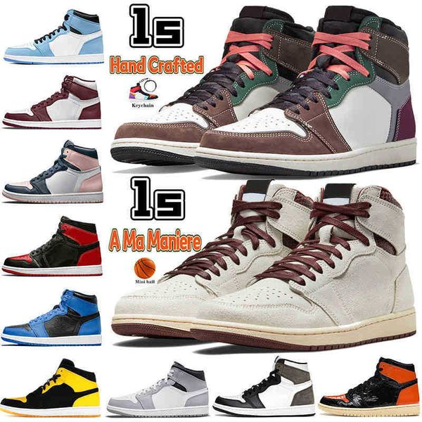 

high 1 boots 1s mens basketball shoes hand crafted patent bred dark marina university blue a ma maniere pink quartz dark mocha twist men, Black
