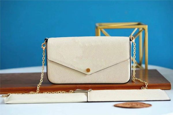 

designer m80498 3 pieces/set multi felicie pochette women chain bags handbag purse genuine leather flower shoulder crossbody bag ladies purs, Brown;gray