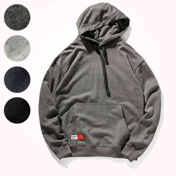 

2020 autumn new hooded hoodies men's 100% cotton terry fabric comfortable fashion pullover kangaroo pocket casual sports hoodies t22072, Black