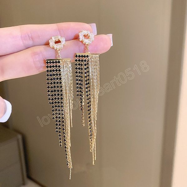 

diamond tassel advanced light luxury dangle earrings for women korean fashion earrings daily birthday party jewelry gifts, Silver