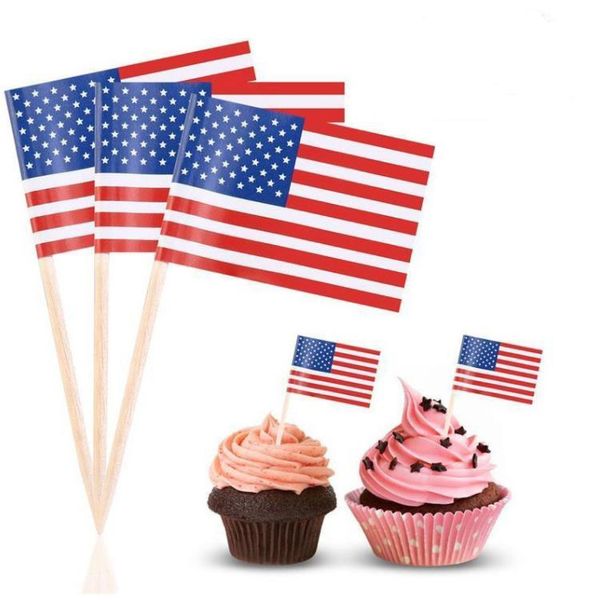 Forniture per decorazioni per feste 100 pezzi Stuzzicadenti americani Bandiera Cupcake Toppers UK Stuzzicadenti Bandiera Baking Cake Decor Drink Beer Stick SN4988